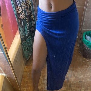 Blue High-Slit Maxi Skirt
